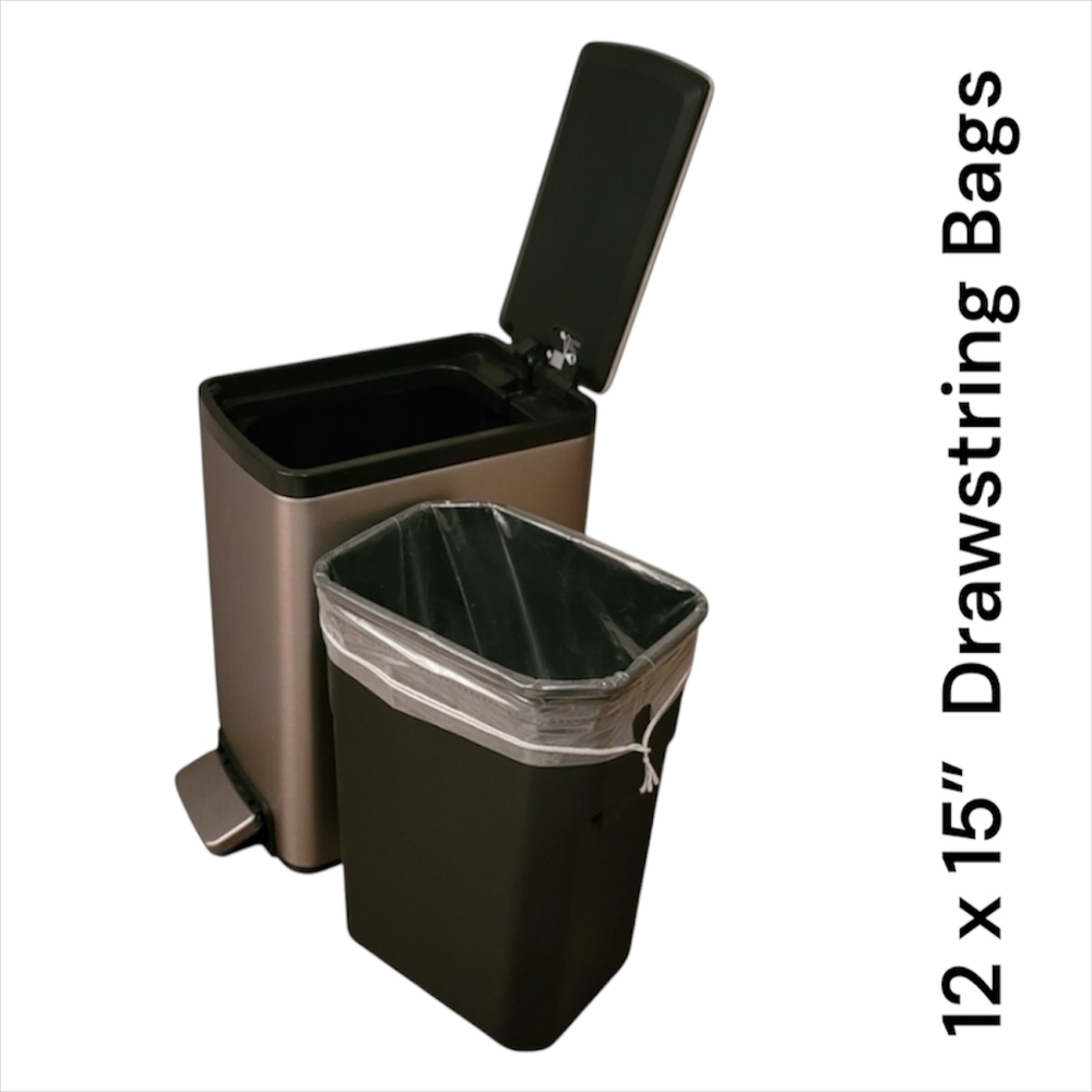 Clear Drawstring Bags NEW 2mil ULINE S-14482 Small Plastic Garbage Bag
